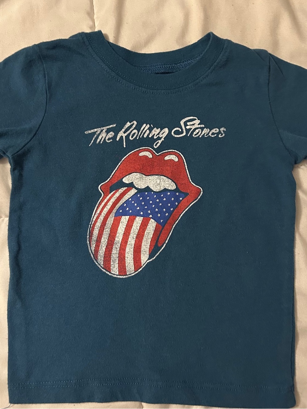 The Rolling Stones Kids Teal Blue Tee with Red & White Tongue Graphic
